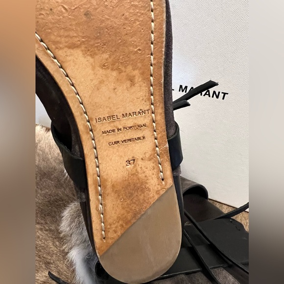 Isabel Marant NIA Gray Leather and Rabbit Fur Flat Boots - Picture 12 of 14